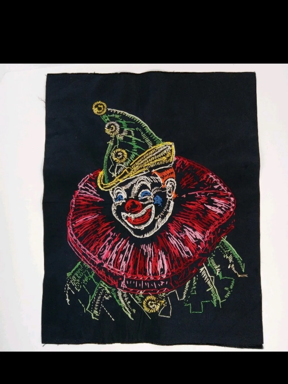 Vtg Colortex Black Embroidered Clown Wall Art - Colorful No Frame